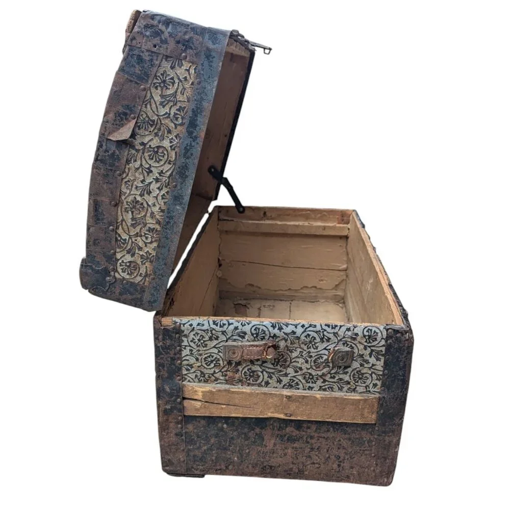 Antique Late 1800s Camelback Steamer Trunk